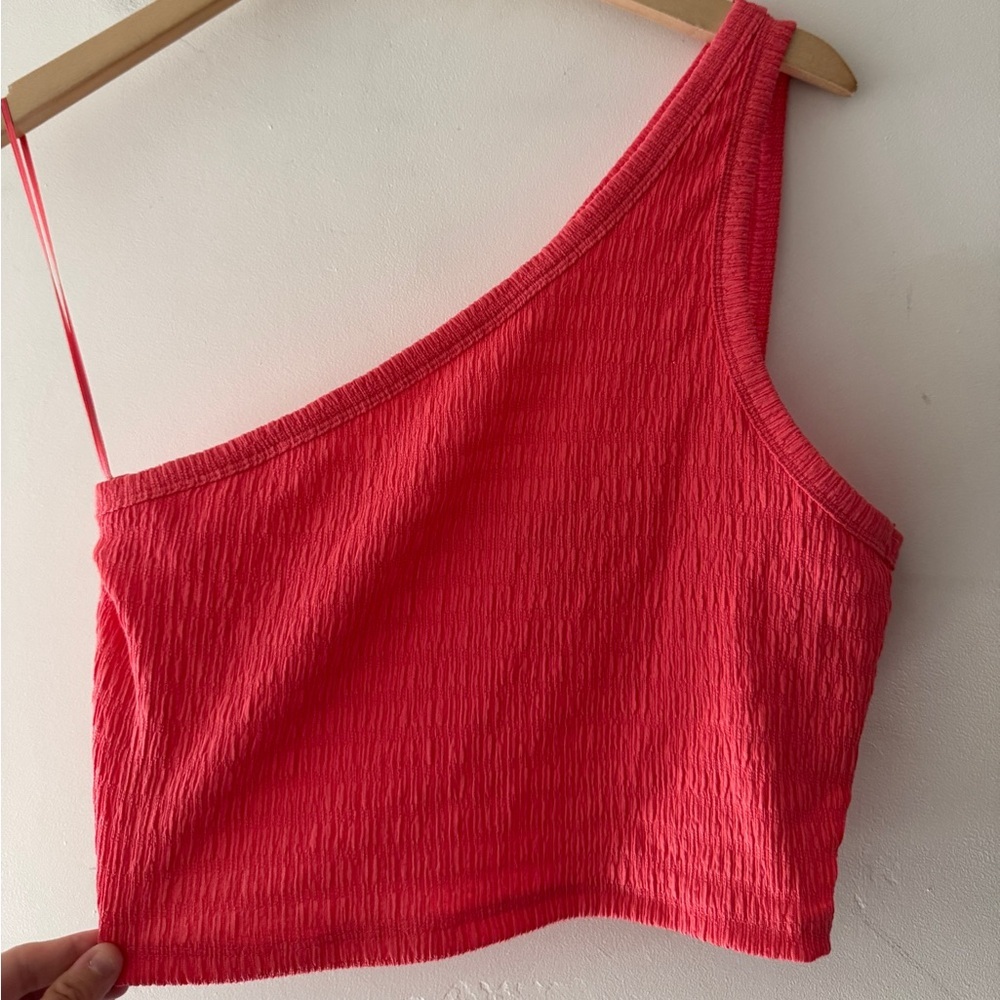American Eagle One Shoulder Coral‎ Pink Crop Top